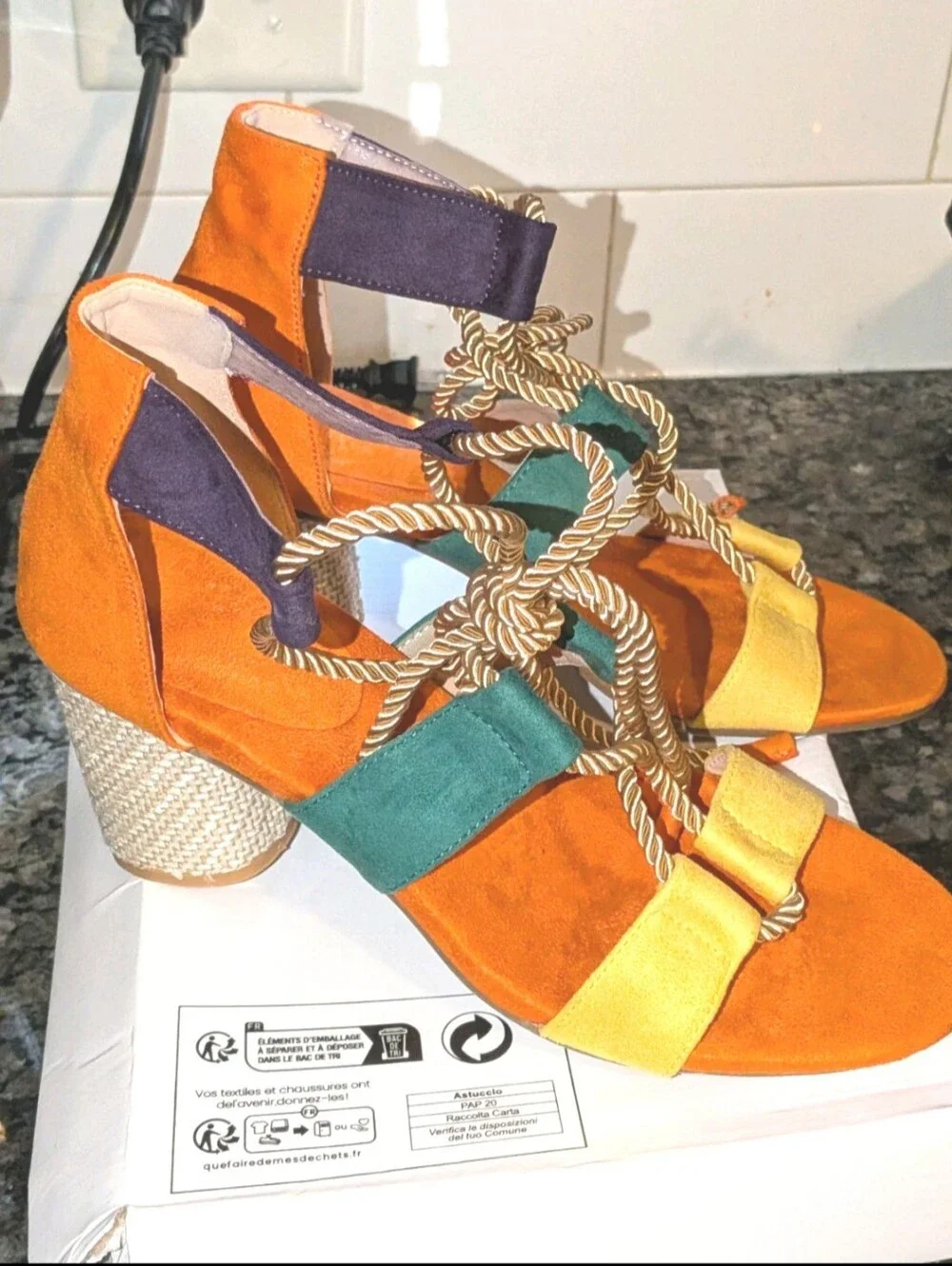 Women's Boho colorful open toe heels sz 8.5